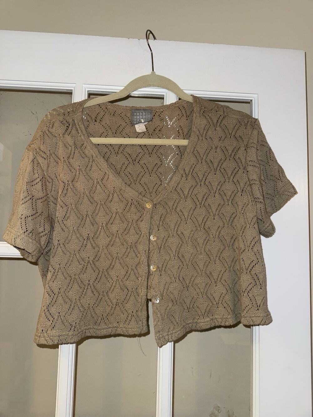 Rabbit Rabbit Rabbit VTG Brown Cardigan Cropped Buttons Lagenlook Beachy 12P